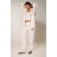 PRETTYLITTLETHING Cream Contrast Logo Badge Wide Leg Sweatpants PRETTYLITTLETHING Cream Contrast Logo Badge Wide Leg Sweatpants