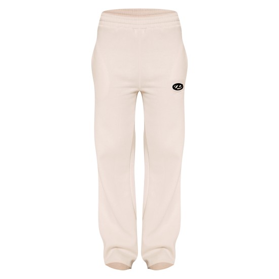 PRETTYLITTLETHING Cream Contrast Logo Badge Wide Leg Sweatpants PRETTYLITTLETHING Cream Contrast Logo Badge Wide Leg Sweatpants
