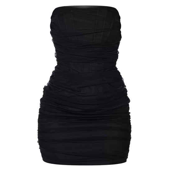 Shape Black Mesh Corset Detail Ruched Bodycon Dress Shape Black Mesh Corset Detail Ruched Bodycon Dress