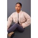 Beige Cropped Ruched Sleeve Utility Pocket Bomber Jacket Beige Cropped Ruched Sleeve Utility Pocket Bomber Jacket