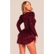 Burgundy Sequin Cup Detail Long Sleeve Skater Romper Burgundy Sequin Cup Detail Long Sleeve Skater Romper