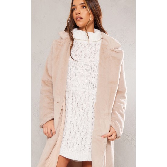 Beige Premium Soft Faux Fur Tailored Maxi Coat Beige Premium Soft Faux Fur Tailored Maxi Coat