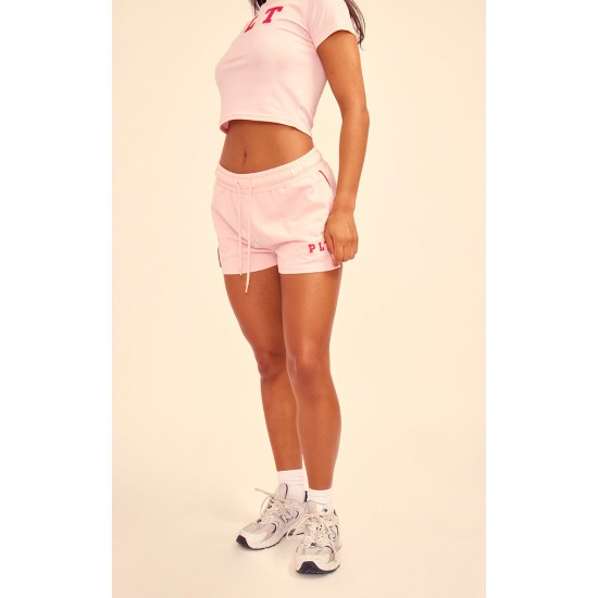 PRETTYLITTLETHING Baby Pink Contrast Binding Runner Shorts PRETTYLITTLETHING Baby Pink Contrast Binding Runner Shorts