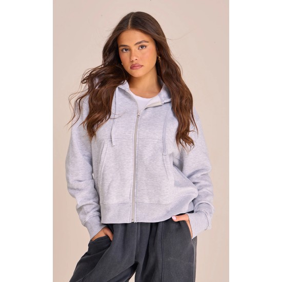 Grey Marl Oversized Hooded Zip Up Sweat Hoodie Grey Marl Oversized Hooded Zip Up Sweat Hoodie