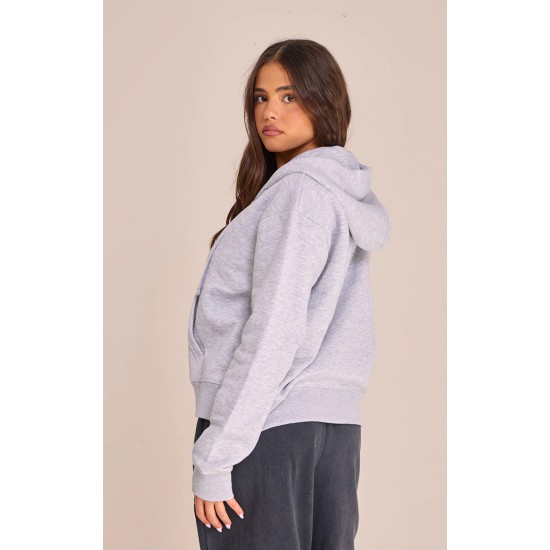 Grey Marl Oversized Hooded Zip Up Sweat Hoodie Grey Marl Oversized Hooded Zip Up Sweat Hoodie