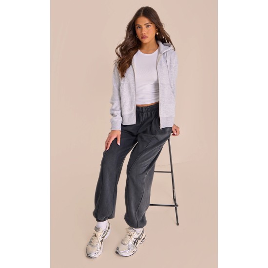 Grey Marl Oversized Hooded Zip Up Sweat Hoodie Grey Marl Oversized Hooded Zip Up Sweat Hoodie