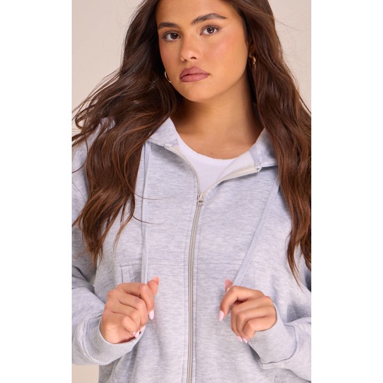 Grey Marl Oversized Hooded Zip Up Sweat Hoodie Grey Marl Oversized Hooded Zip Up Sweat Hoodie