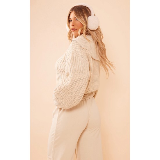 Stone Chunky Knitted Zip Up Oversized Sweater Stone Chunky Knitted Zip Up Oversized Sweater