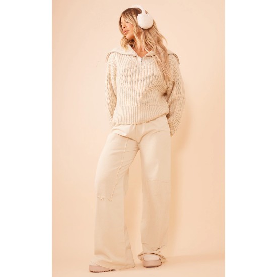Stone Chunky Knitted Zip Up Oversized Sweater Stone Chunky Knitted Zip Up Oversized Sweater