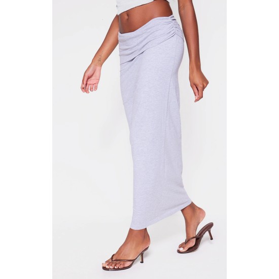 Grey Marl Foldover Cotton Maxi Skirt Grey Marl Foldover Cotton Maxi Skirt