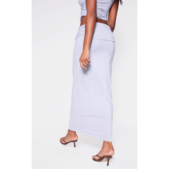 Grey Marl Foldover Cotton Maxi Skirt Grey Marl Foldover Cotton Maxi Skirt
