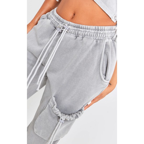 Shape Light Grey Washed Double Waistband Pocket Detail Wide Leg Sweatpants Shape Light Grey Washed Double Waistband Pocket Detail Wide Leg Sweatpants
