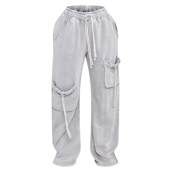 Shape Light Grey Washed Double Waistband Pocket Detail Wide Leg Sweatpants Shape Light Grey Washed Double Waistband Pocket Detail Wide Leg Sweatpants