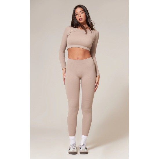 Stone Structured Snatched Rib Leggings Stone Structured Snatched Rib Leggings