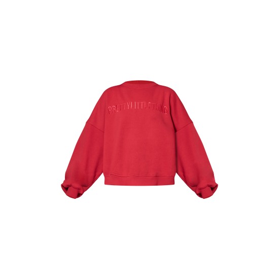 PRETTYLITTLETHING Red Boxy Embroidered Sweatshirt PRETTYLITTLETHING Red Boxy Embroidered Sweatshirt