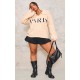 Plus Stone Cable Knit Embroidered Oversized Sweater Plus Stone Cable Knit Embroidered Oversized Sweater