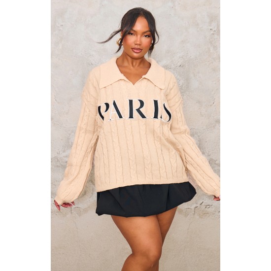 Plus Stone Cable Knit Embroidered Oversized Sweater Plus Stone Cable Knit Embroidered Oversized Sweater