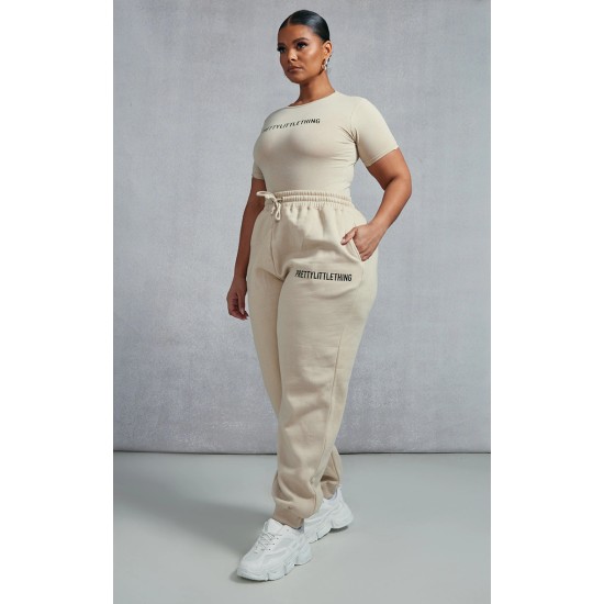 PRETTYLITTLETHING Plus Oatmeal High Waisted Cuffed Sweatpants PRETTYLITTLETHING Plus Oatmeal High Waisted Cuffed Sweatpants