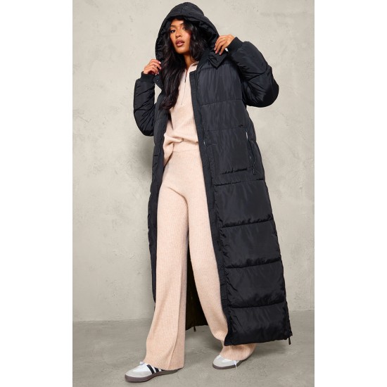 Tall Black Maxi Longline Hooded Puffer Coat Tall Black Maxi Longline Hooded Puffer Coat