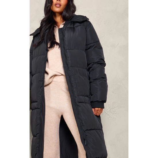 Tall Black Maxi Longline Hooded Puffer Coat Tall Black Maxi Longline Hooded Puffer Coat