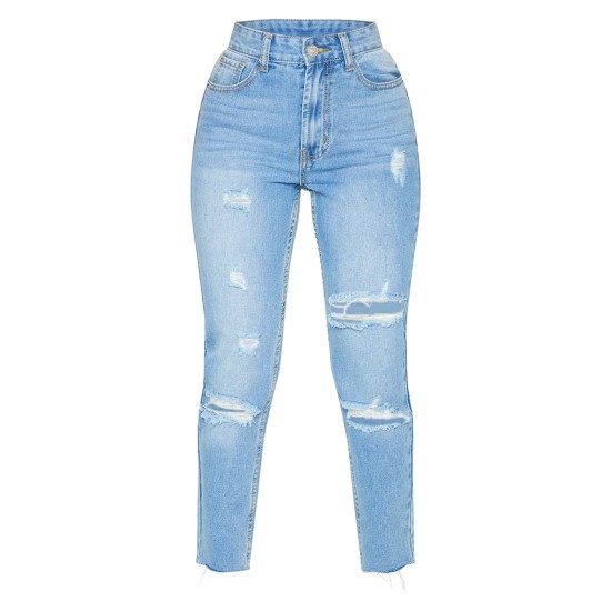Petite Light Wash Ripped Skinny Jeans Petite Light Wash Ripped Skinny Jeans