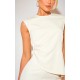 Cream Tailored Side Ruched Asymmetric Hem Longline Top Cream Tailored Side Ruched Asymmetric Hem Longline Top