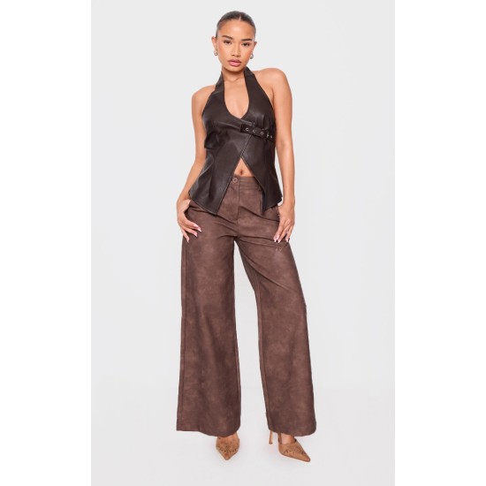 Petite Chocolate Faux Leather Wide Leg Pants Petite Chocolate Faux Leather Wide Leg Pants