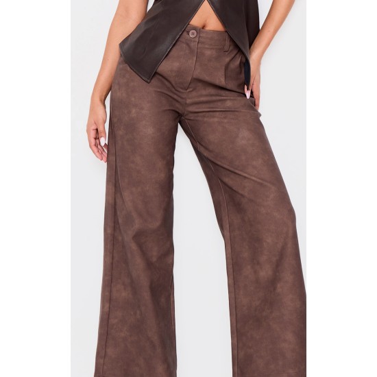Petite Chocolate Faux Leather Wide Leg Pants Petite Chocolate Faux Leather Wide Leg Pants