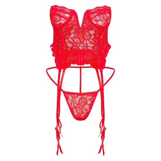 Red Lace Frill Underwired Corset Lingerie Set Red Lace Frill Underwired Corset Lingerie Set
