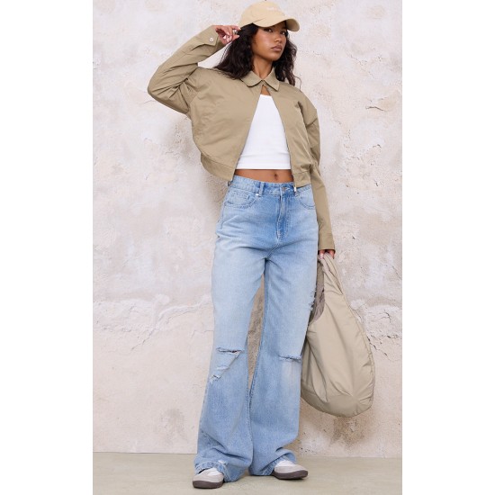 Blue Distressed Detail Straight Leg Jeans Blue Distressed Detail Straight Leg Jeans