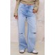 Blue Distressed Detail Straight Leg Jeans Blue Distressed Detail Straight Leg Jeans