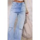 Blue Distressed Detail Straight Leg Jeans Blue Distressed Detail Straight Leg Jeans