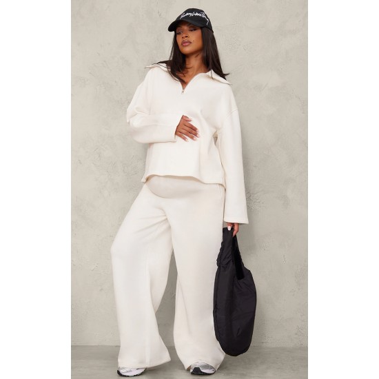 Maternity Cream Wide Leg Sweatpants Maternity Cream Wide Leg Sweatpants