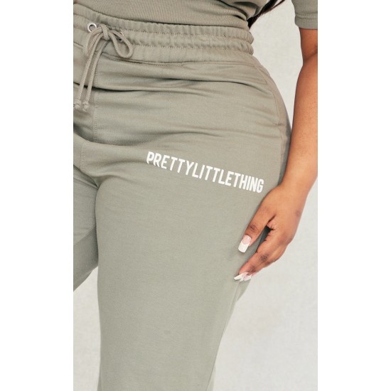 PRETTYLITTLETHING Plus Sage Khaki High Waisted Cuffed Sweatpants PRETTYLITTLETHING Plus Sage Khaki High Waisted Cuffed Sweatpants