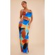 Blue Abstract Print Plisse Maxi Skirt Blue Abstract Print Plisse Maxi Skirt