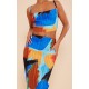 Blue Abstract Print Plisse Maxi Skirt Blue Abstract Print Plisse Maxi Skirt