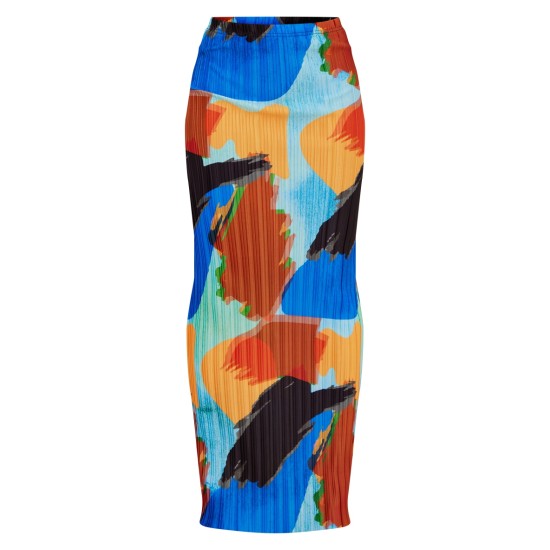 Blue Abstract Print Plisse Maxi Skirt Blue Abstract Print Plisse Maxi Skirt