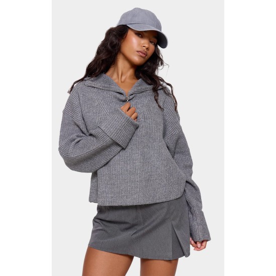 Charcoal Grey Marl Chunky Knit Half Zip Sweater Charcoal Grey Marl Chunky Knit Half Zip Sweater