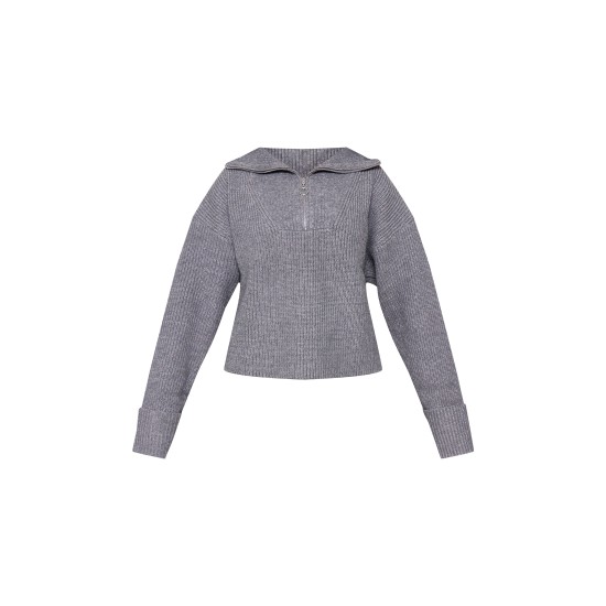 Charcoal Grey Marl Chunky Knit Half Zip Sweater Charcoal Grey Marl Chunky Knit Half Zip Sweater