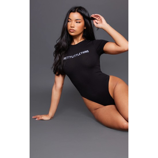 PRETTYLITTLETHING Black Logo Short Sleeved Bodysuit PRETTYLITTLETHING Black Logo Short Sleeved Bodysuit