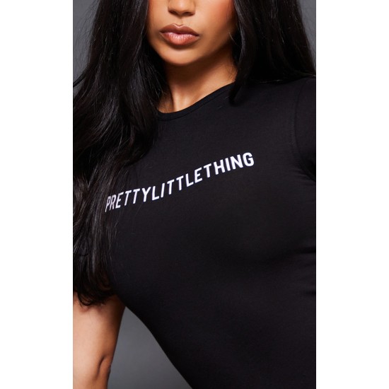 PRETTYLITTLETHING Black Logo Short Sleeved Bodysuit PRETTYLITTLETHING Black Logo Short Sleeved Bodysuit