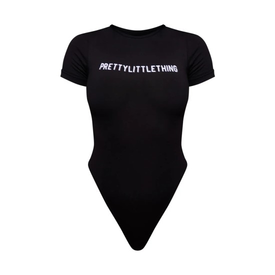PRETTYLITTLETHING Black Logo Short Sleeved Bodysuit PRETTYLITTLETHING Black Logo Short Sleeved Bodysuit