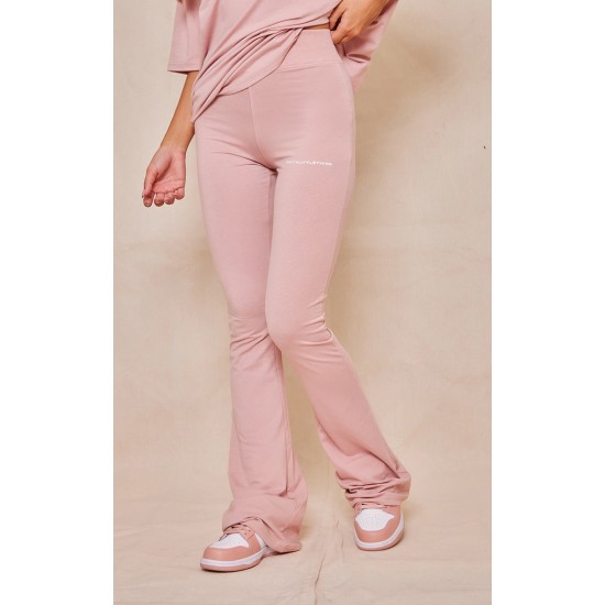 PRETTYLITTLETHING Light Pink Printed Flared Pants PRETTYLITTLETHING Light Pink Printed Flared Pants