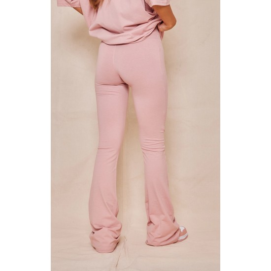 PRETTYLITTLETHING Light Pink Printed Flared Pants PRETTYLITTLETHING Light Pink Printed Flared Pants