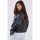Black Faux Leather Relaxed Fit Belted Biker Jacket Black Faux Leather Relaxed Fit Belted Biker Jacket