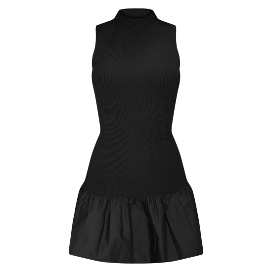 Black Rib Puff Ball Hem Bodycon Dress Black Rib Puff Ball Hem Bodycon Dress
