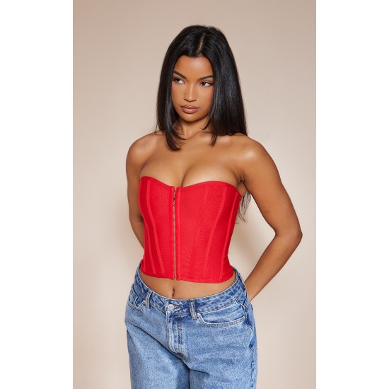 Dusty Red Bandage Hook And Eye Structured Corset Dusty Red Bandage Hook And Eye Structured Corset