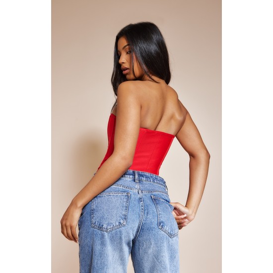 Dusty Red Bandage Hook And Eye Structured Corset Dusty Red Bandage Hook And Eye Structured Corset
