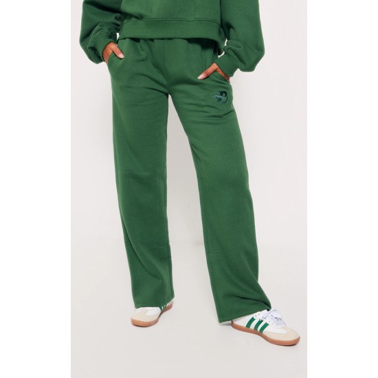 PRETTYLITTLETHING Forest Green Logo Embroidered Wide Leg Sweatpants PRETTYLITTLETHING Forest Green Logo Embroidered Wide Leg Sweatpants