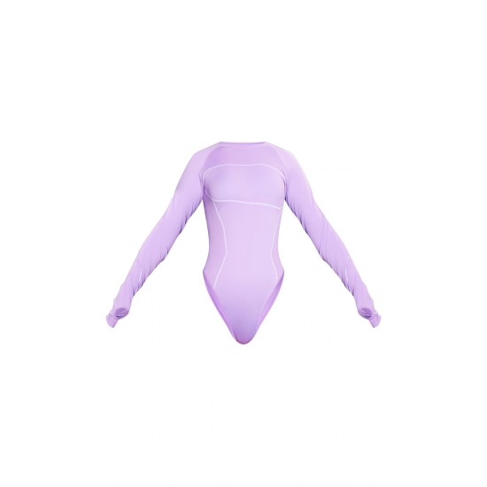 PRETTYLITTLETHING Lilac Ski Seamless Contrast Seam Bodysuit & Leggings Set PRETTYLITTLETHING Lilac Ski Seamless Contrast Seam Bodysuit & Leggings Set